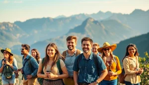 Travelers enjoying scenic views at https://travelvixta.com destination, evoking joy and adventure.