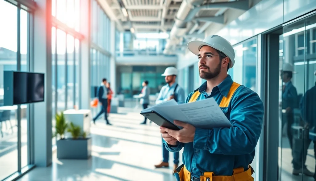 Technician conducting maintenance services on https://nm-gebäudeservice.de, highlighting professionalism and efficiency.