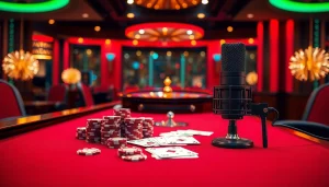 Capture the excitement of gambling with an MV88 microphone amidst vibrant casino elements.