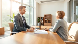 Engaging scene showing a professional family attorney from https://www.stpetefamilyattorney.com in a modern office with a client.