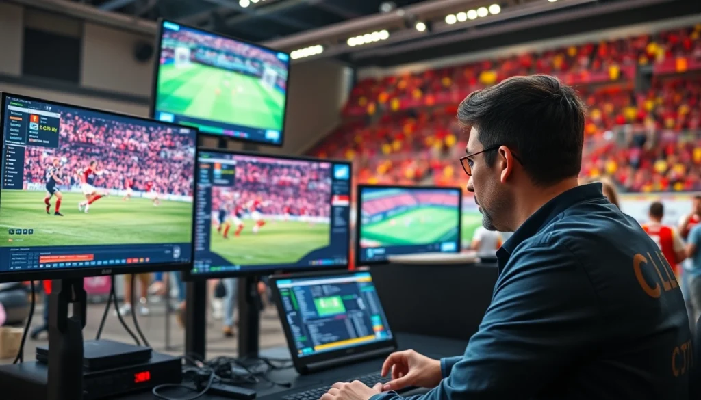 Streaming Koora live with a professional setup showcasing vibrant football matches and commentary.