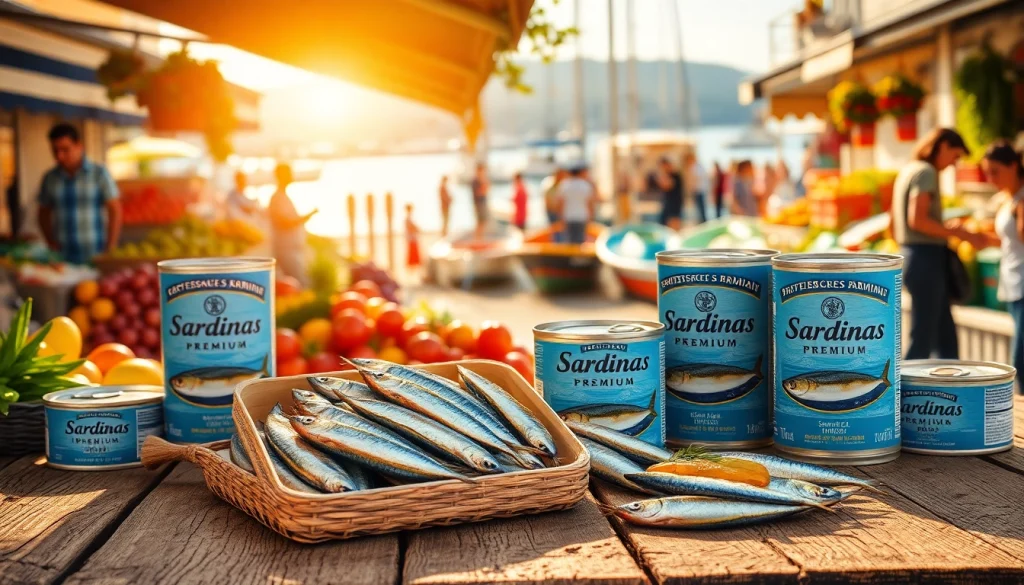 Disfruta sardianas premium frescas en un mercado mediterráneo vibrante.