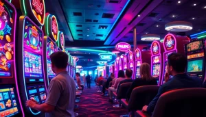 Rasakan pengalaman menarik sayapbola slot dengan mesin slot digital modern dan cahaya neon cerah.