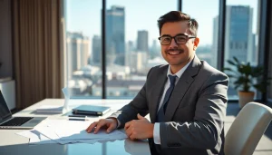 Engaging family law attorney at https://www.buckheadfamilylaw.com, exuding professionalism in a modern office.