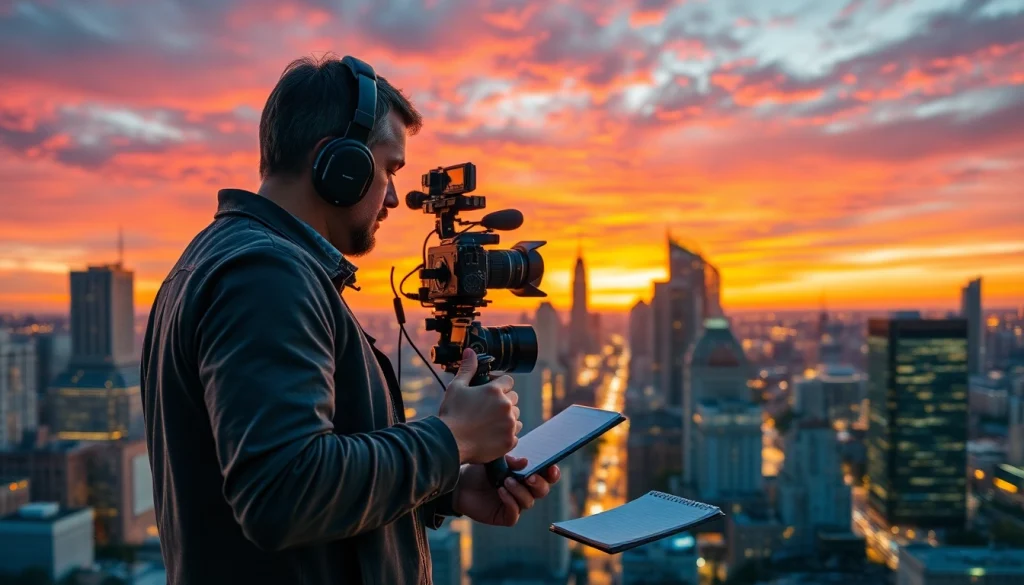 Capture of a journalist at thegeorgiasun documenting local events against a Georgia skyline.