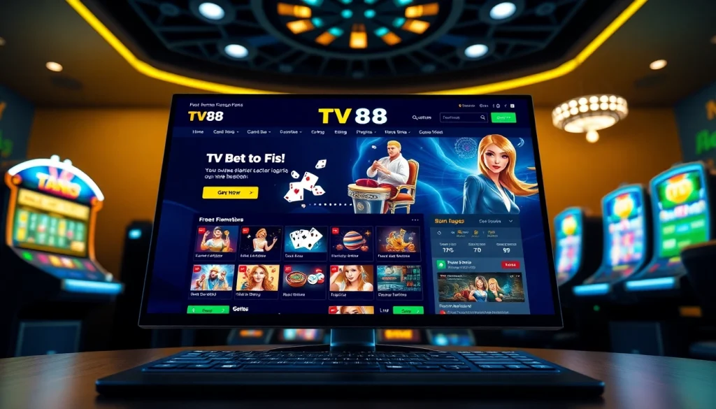 TV88 online gambling platform interface showcasing vibrant promotions and diverse game options.