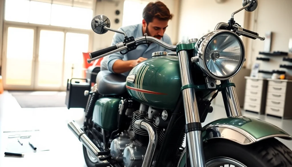 Motorrad bewerten kostenlos in professioneller Umgebung mit einem Kawasaki-Modell und Analyse-Tools.