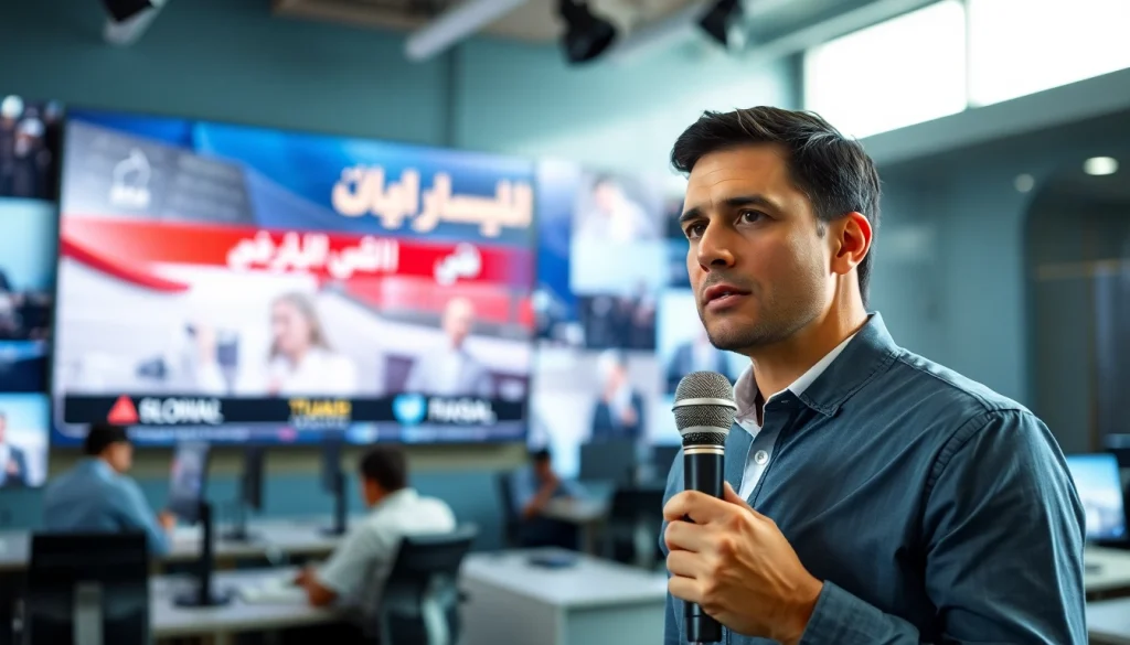 Report breaking news with https://saudiwadi.com in a dynamic, professional newsroom setting.