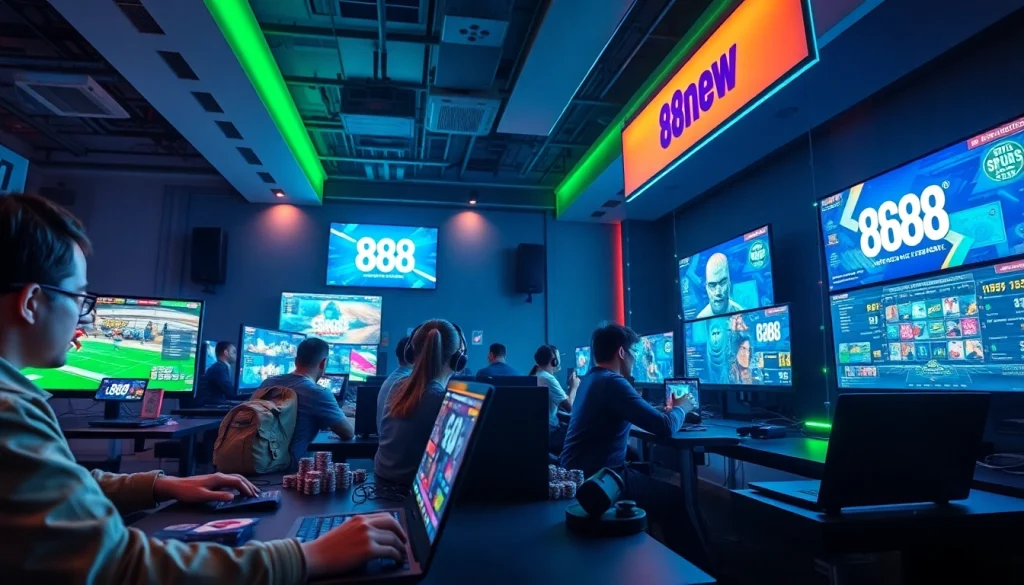 Exciting gaming scene depicting various games on 888new platform, showcasing vibrant graphics and engaged players.