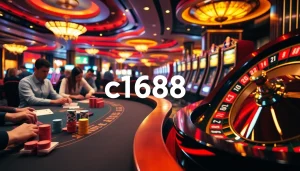 Experience c1688 excitement at a blackjack table in a luxurious casino setting filled with vibrant colors and dynamic action.
