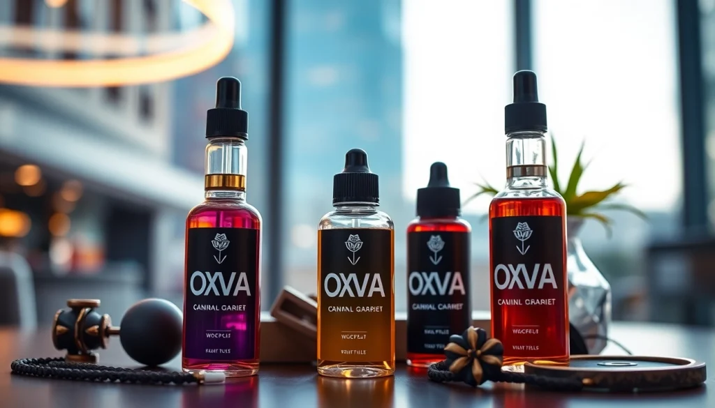 Verkostung von Oxva Liquid mit einzigartigen Aromen auf einem stilvollen Hintergrund.