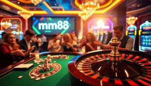 Exciting casino atmosphere showcasing mm88 with players engaging in thrilling roulette and chip betting.