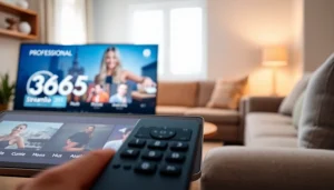 365티비주소가 보이는 디지털 장치 사용 모습과 아늑한 거실 환경