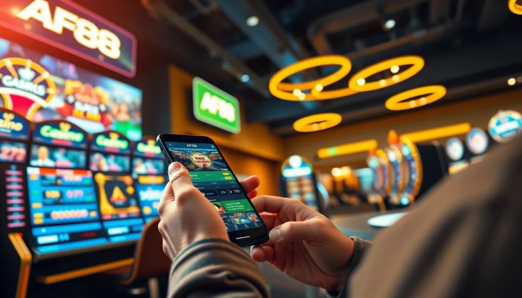 Engaging user interface of AF88 online gaming platform on smartphone.