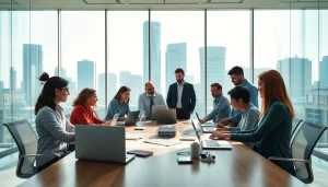 Showcase collaborative IT Companies professionals innovating in a vibrant modern office