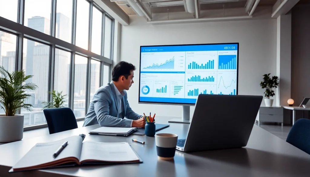 Analyze competitor research data with professionalism in a modern office setting.