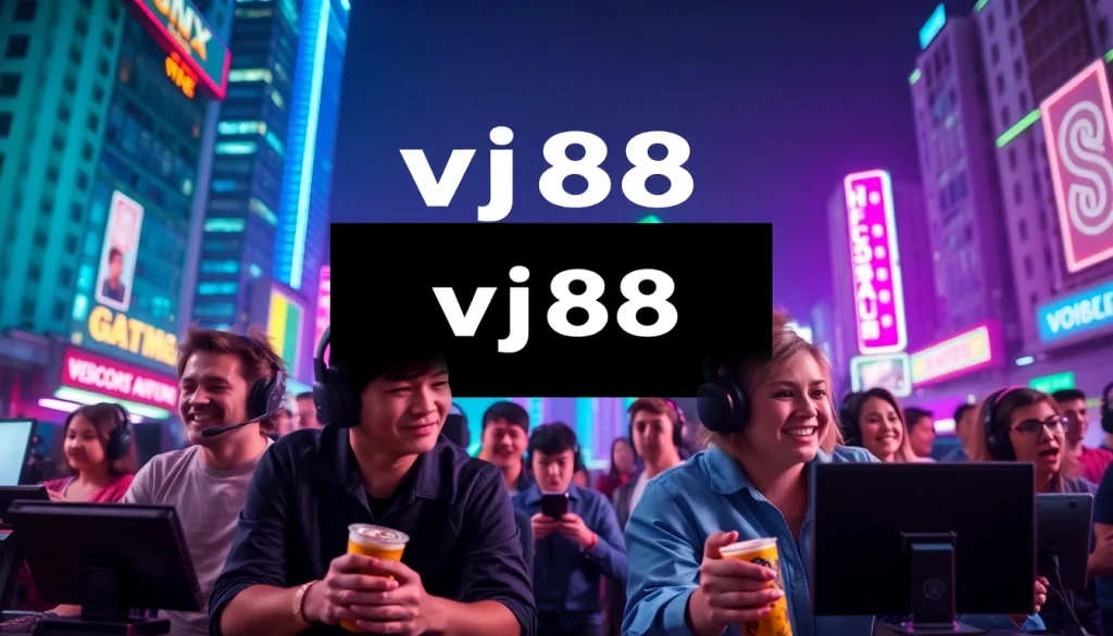 Gamers engaged with vj88, showcasing dynamic interactions and community spirit in a vibrant setting.