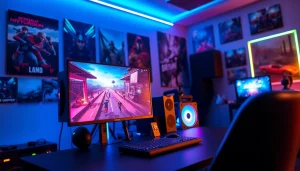 Check out https://mega888tm.club with a captivating gaming setup illuminated with vibrant LED lights.