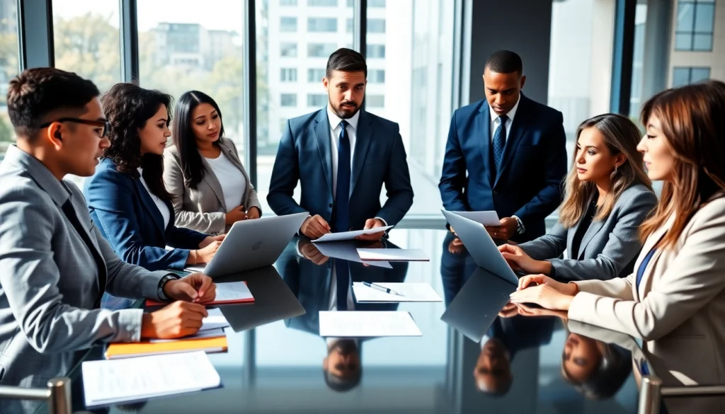 Engaging legal team brainstorming at https://www.ihavealawsuit.com in a bright, modern office.