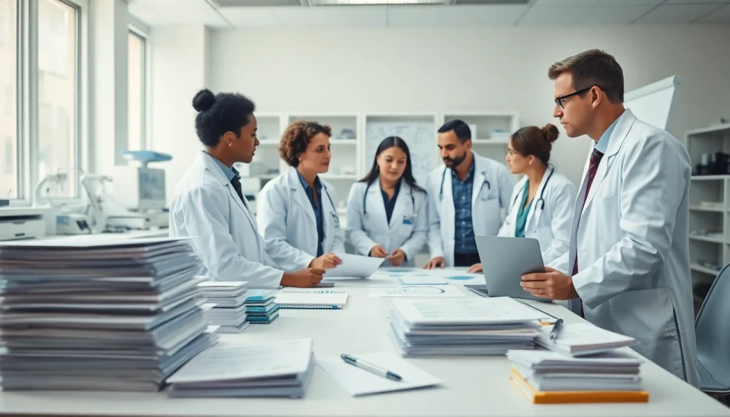 Researchers collaborating on the ADAPTABLE Aspirin Study in a clinical lab setting.
