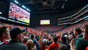스포츠중계에 열광하는 팬들이 있는 경기장 풍경