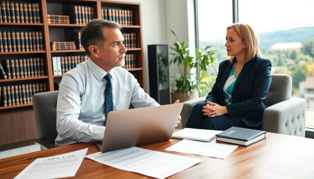 Consulting with a personal injury lawyer at https://www.chriseadslegal.com in a modern office setting.