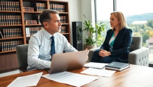 Consulting with a personal injury lawyer at https://www.chriseadslegal.com in a modern office setting.