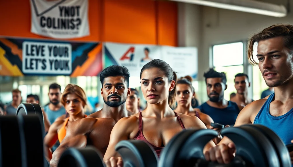 Enhance your fitness journey with 888new as diverse athletes train energetically in a vibrant gym.