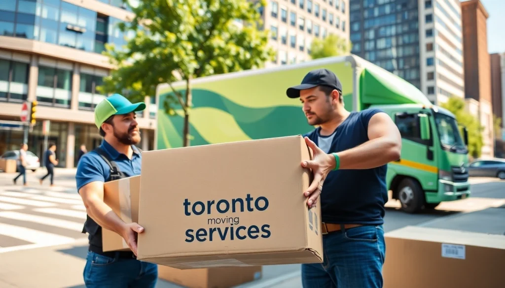 Efficient team of movers engaged in Toronto moving services, showcasing professional relocation efforts.