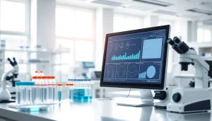 Interaktive Darstellung eines Laborinformationssystems (LIS) in einem modernen Labor.