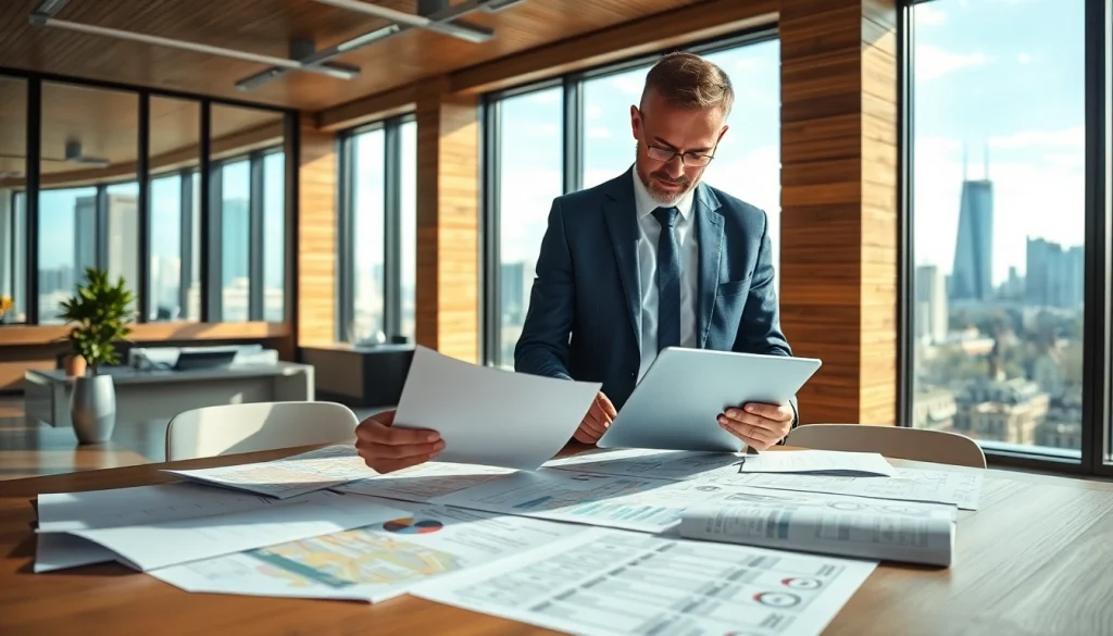 Bewertung einer Immobilie auf https://frankfurt-immobilie-bewerten.de mit einem Fachmann in einem modernen Büro.