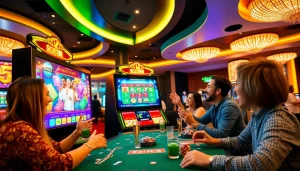 Menampilkan pemain bersemangat saat memainkan scater4d game di kasino modern.