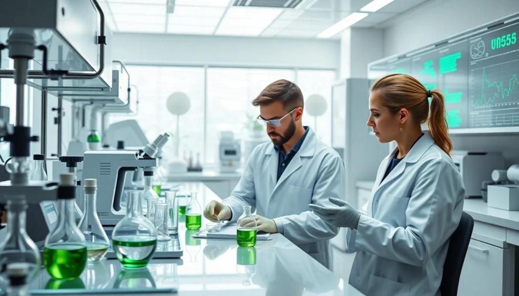 Laboratory researchers studying WIN55 cannabinoid properties with advanced equipment.