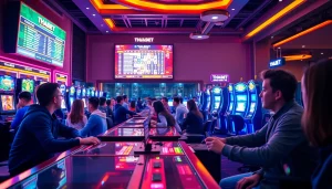 Exciting online gaming atmosphere at https://thabet.college/ with diverse players and vibrant visuals.