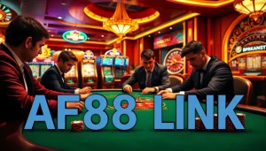 Experience premium gaming at AF88 LINK with players in action at a vibrant poker table.