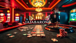 Experience RAJABARONG excitement in a luxurious casino setting with roulette and poker.
