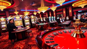 Experience the exciting atmosphere of 888new with vibrant casino tables and players enjoying their games.