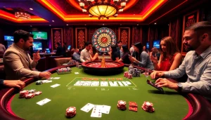 A dynamic gaming scene at S88VIP casino featuring poker chips, cards, and a spinning roulette wheel.