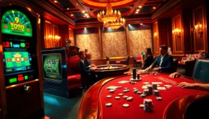 Toto slot machine amidst an exciting, luxurious casino scene filled with poker chips and players.