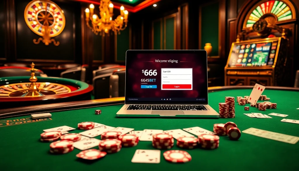 Experience the luxury of online gambling with 6666bet Login showcased in a vibrant casino scene.