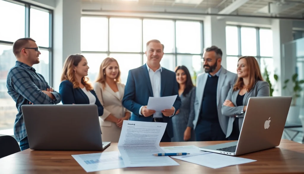 Obtenir des conseils sur assurancevoituremonospace.fr dans un bureau moderne avec des clients divers.