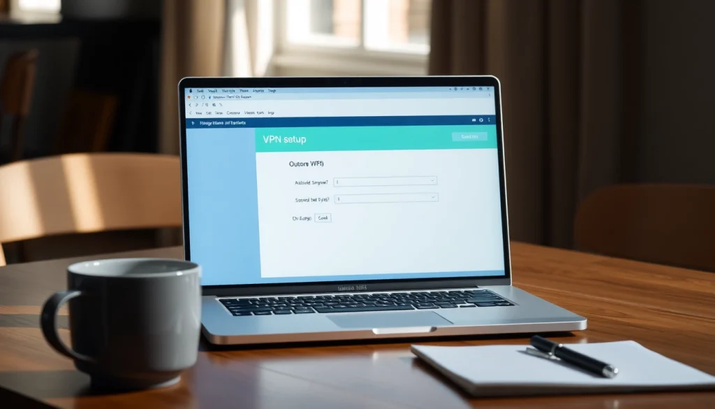 Download free vpn by setting up on a modern laptop with a user-friendly interface displayed.