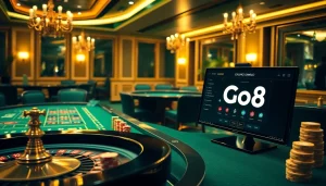 Go8 casino tables and poker chips create an exhilarating gambling experience.