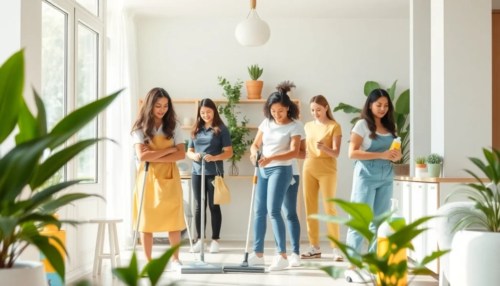 Professional cleaners delivering a detailed cleaning service in a bright and inviting home.