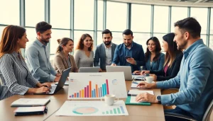 Engage with diverse teams in a collaborative business workspace focusing on strategy and innovation.