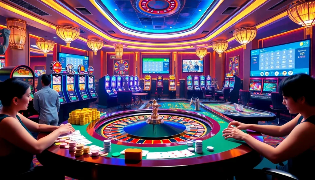 Players enjoying online games on https://789win.associates/ with vibrant slots and roulette tables.