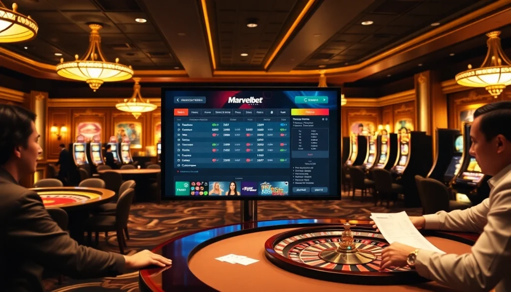 Marvelbet online gaming interface displayed amid vibrant casino elements.