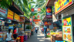 Lanka Ad marketplace scene showcasing colorful stalls, local culture, and vibrant community engagement.