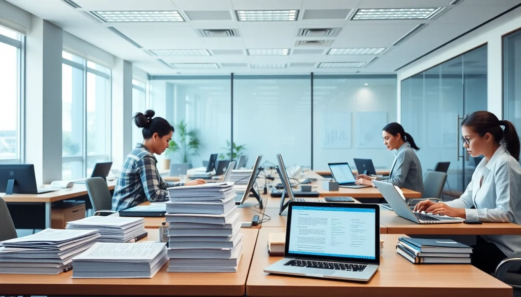 Youdaofanyi translation professionals collaborating in a modern office setting