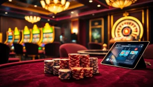 Engaging gambling scene at khela88 bangladesh featuring poker tables and slot machines.